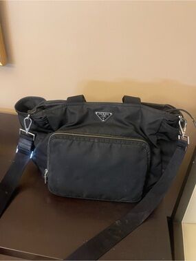 Prada Black Nylon Baby Bag with Front Pocket